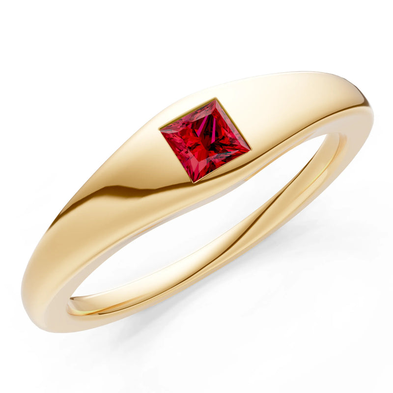 Princess Cut Gemstone Inlaid Mini Signet Ring
