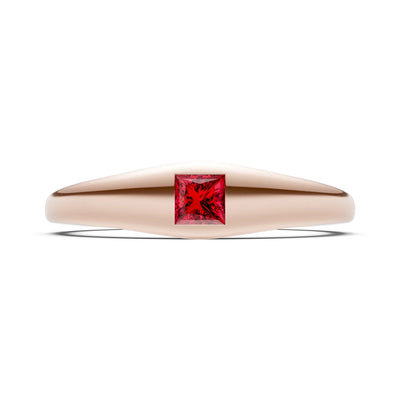 Princess Cut Gemstone Inlaid Mini Signet Ring