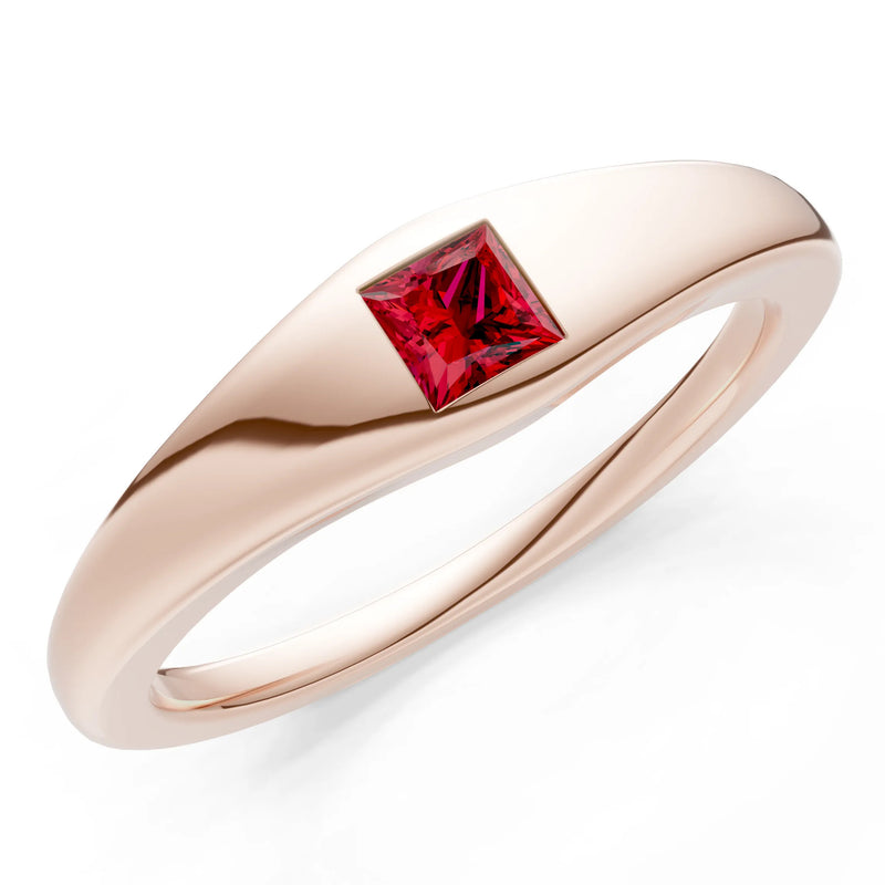 Princess Cut Gemstone Inlaid Mini Signet Ring