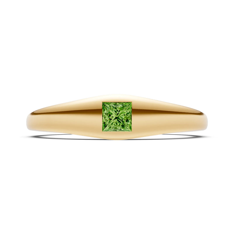 Peridot Flush-Set Princess Cut Gemstone Mini Signet Ring