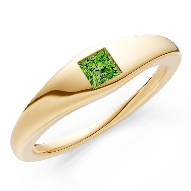 Peridot Flush-Set Princess Cut Gemstone Mini Signet Ring