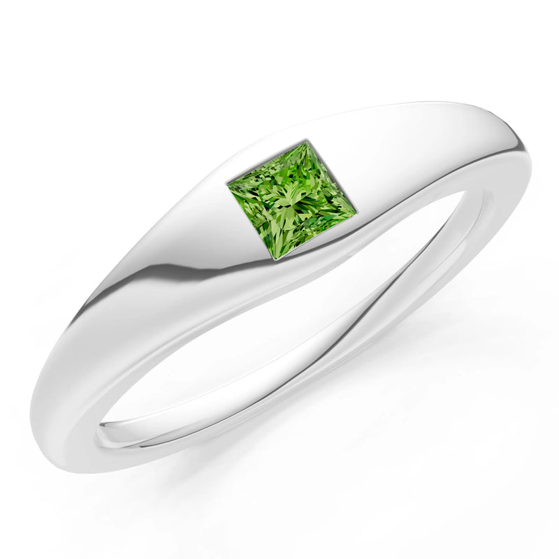 Princess Cut Gemstone Inlaid Mini Signet Ring