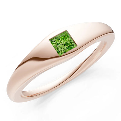 Princess Cut Gemstone Inlaid Mini Signet Ring