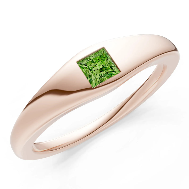 Princess Cut Gemstone Inlaid Mini Signet Ring
