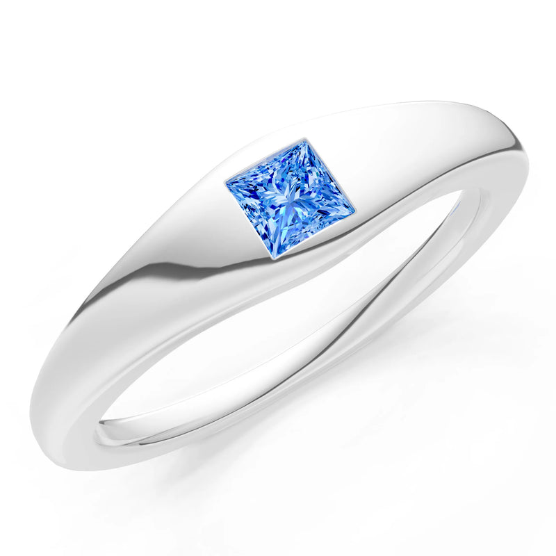 Princess Cut Gemstone Inlaid Mini Signet Ring