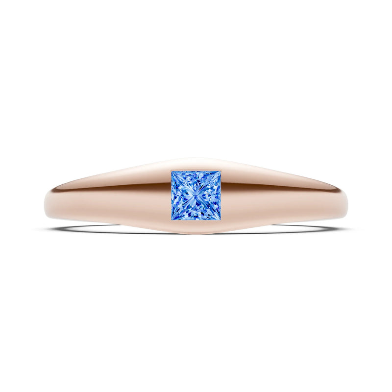 Swiss Blue Topaz Flush-Set Princess Cut Gemstone Mini Signet Ring