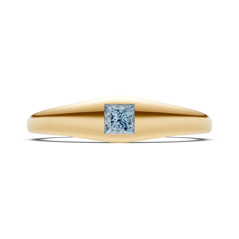Aquamarine Flush-Set Princess Cut Gemstone Mini Signet Ring