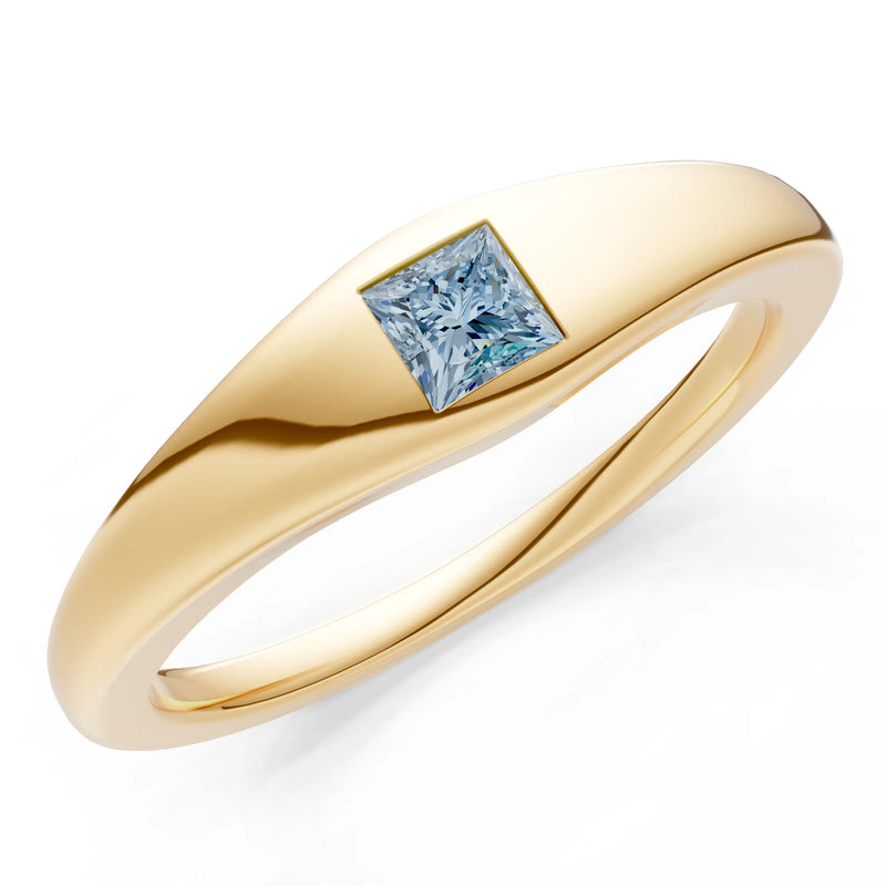 Aquamarine Flush-Set Princess Cut Gemstone Mini Signet Ring