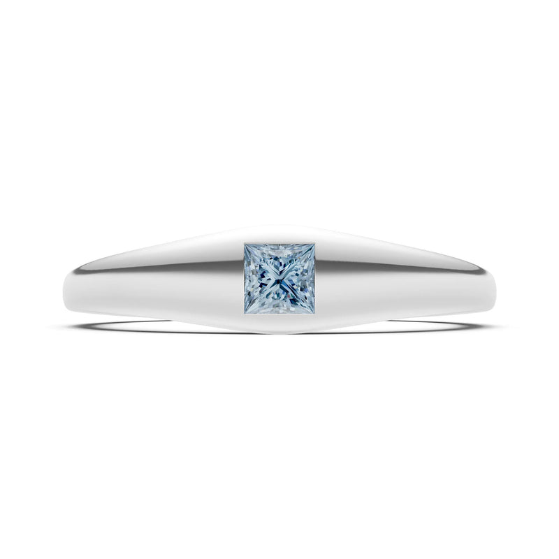 Aquamarine Flush-Set Princess Cut Gemstone Mini Signet Ring