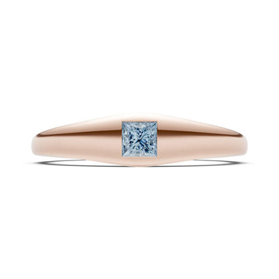 Aquamarine Flush-Set Princess Cut Gemstone Mini Signet Ring