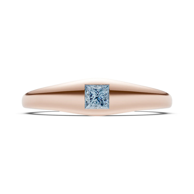 Aquamarine Flush-Set Princess Cut Gemstone Mini Signet Ring