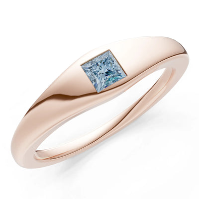 Aquamarine Flush-Set Princess Cut Gemstone Mini Signet Ring