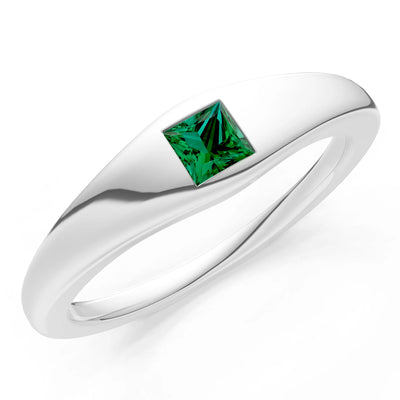 Princess Cut Gemstone Inlaid Mini Signet Ring