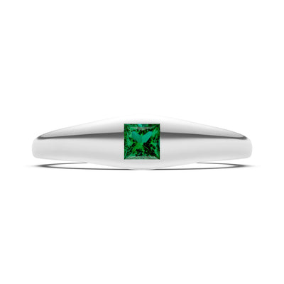Emerald Flush-Set Princess Cut Gemstone Mini Signet Ring
