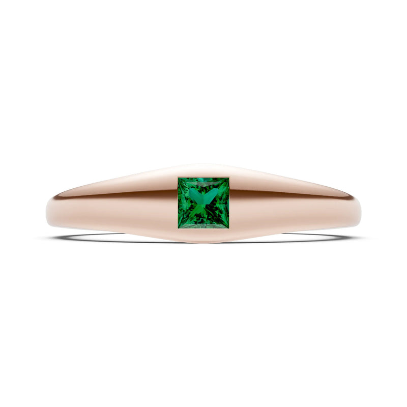 Emerald Flush-Set Princess Cut Gemstone Mini Signet Ring
