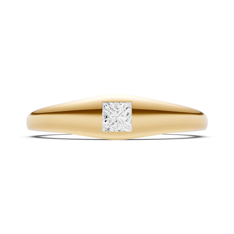 Diamond Flush-Set Princess Cut Gemstone Mini Signet Ring