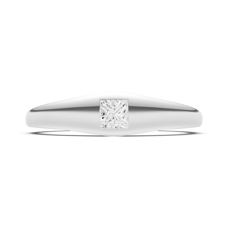 Diamond Flush-Set Princess Cut Gemstone Mini Signet Ring