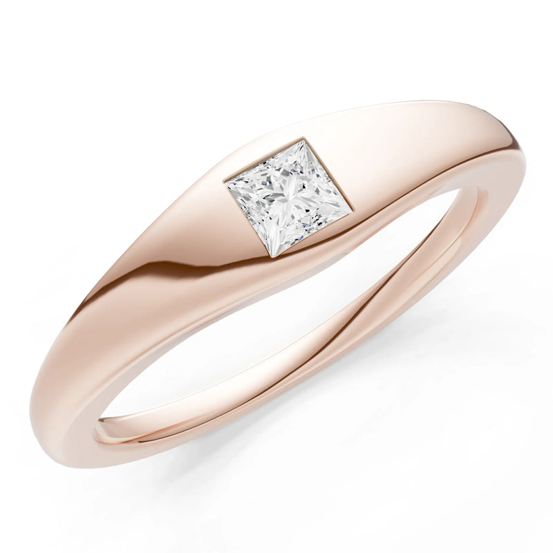 Princess Cut Gemstone Inlaid Mini Signet Ring