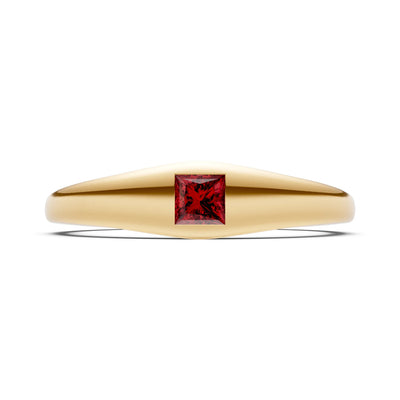 Princess Cut Gemstone Inlaid Mini Signet Ring