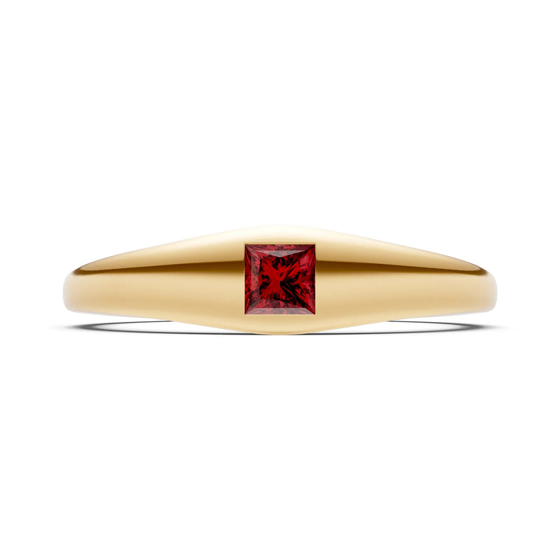 Garnet Flush-Set Princess Cut Gemstone Mini Signet Ring