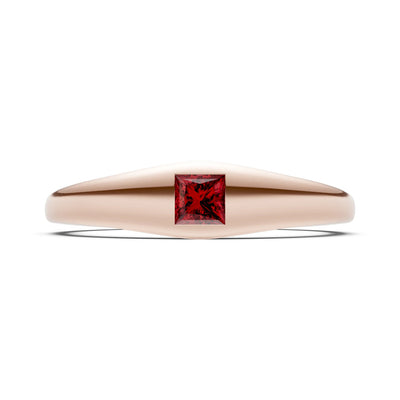Garnet Flush-Set Princess Cut Gemstone Mini Signet Ring