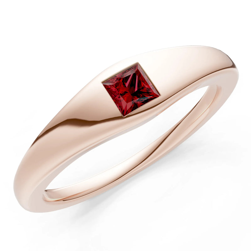 Garnet Flush-Set Princess Cut Gemstone Mini Signet Ring