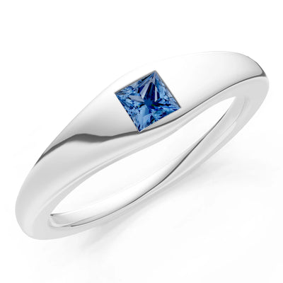 Princess Cut Gemstone Inlaid Mini Signet Ring