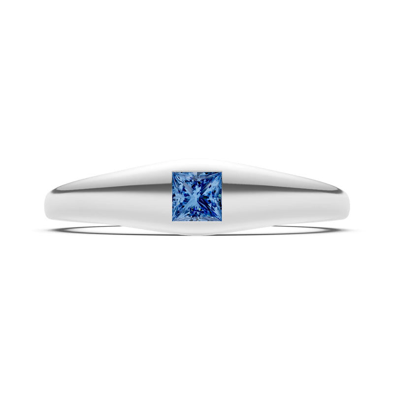 London Blue Topaz Flush-Set Princess Cut Gemstone Mini Signet Ring