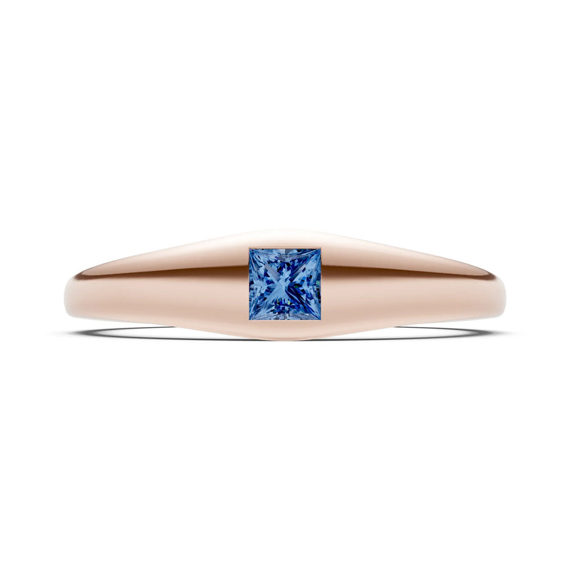 London Blue Topaz Flush-Set Princess Cut Gemstone Mini Signet Ring