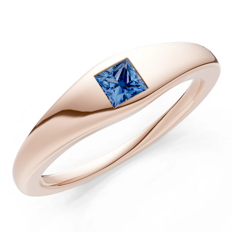 Princess Cut Gemstone Inlaid Mini Signet Ring