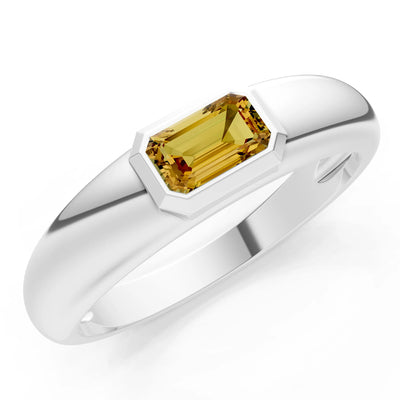 Emerald Cut Gemstone Bezel Set Signet