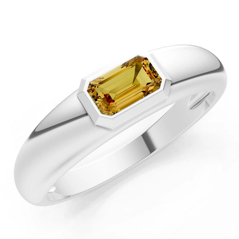 Emerald Cut Gemstone Bezel Set Signet