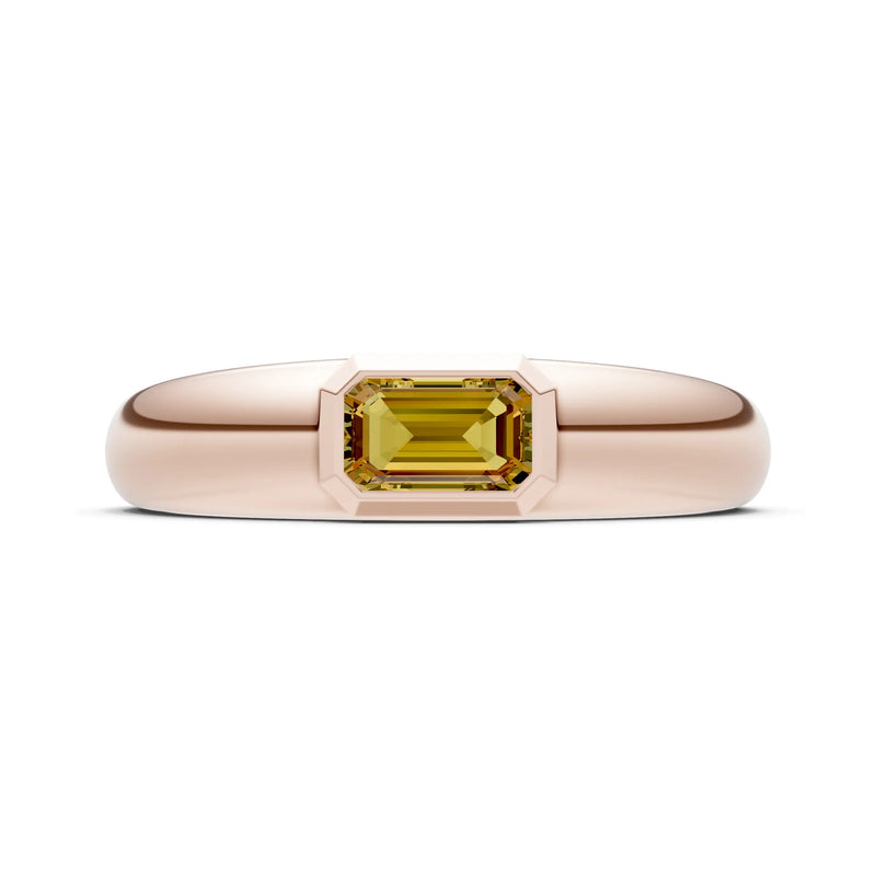 Citrine Bezel Set Emerald Cut Signet Ring