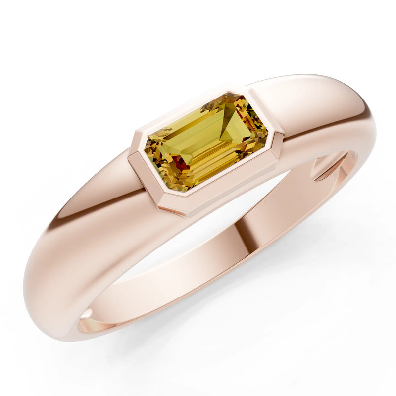 Emerald Cut Gemstone Bezel Set Signet