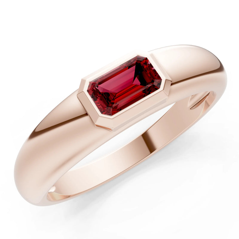 Emerald Cut Gemstone Bezel Set Signet