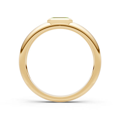 Peridot Bezel Set Emerald Cut Signet Ring
