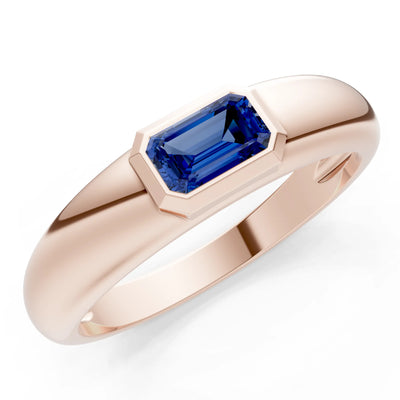 Blue Sapphire Bezel Set Emerald Cut Signet Ring