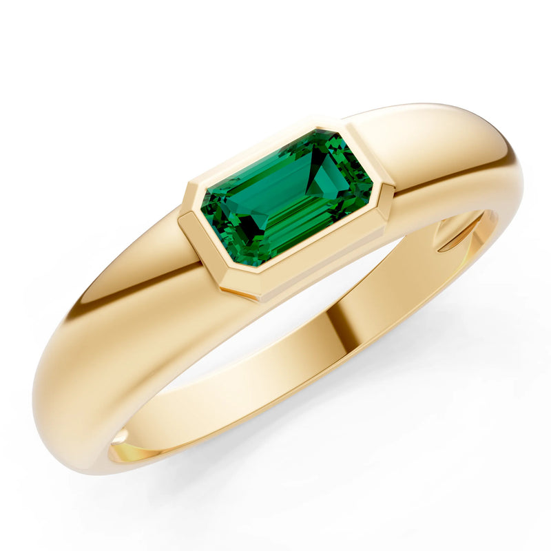 Emerald Cut Gemstone Bezel Set Signet