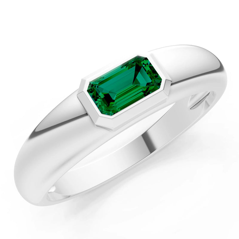Emerald Cut Gemstone Bezel Set Signet