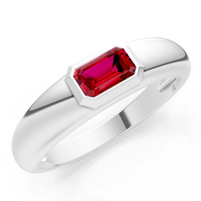 Emerald Cut Gemstone Bezel Set Signet