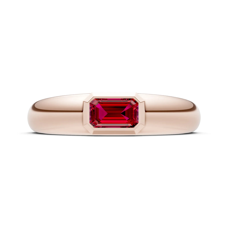 Ruby Bezel Set Emerald Cut Signet Ring