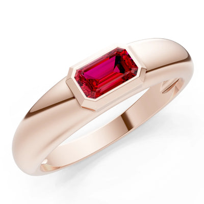 Emerald Cut Gemstone Bezel Set Signet