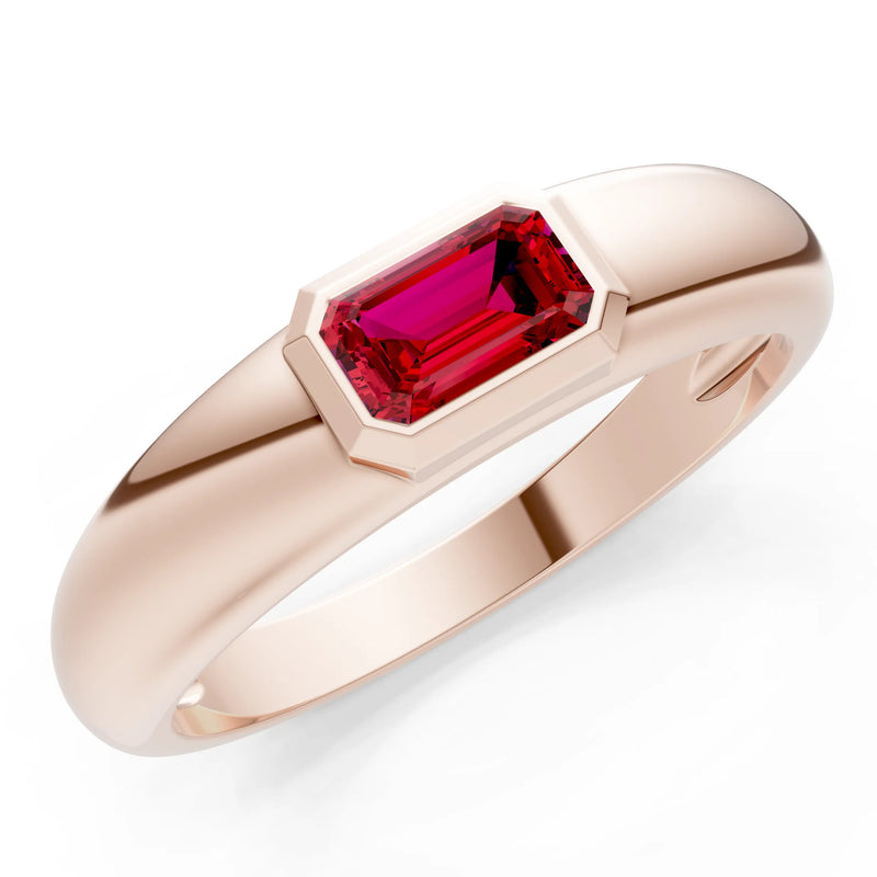 Emerald Cut Gemstone Bezel Set Signet