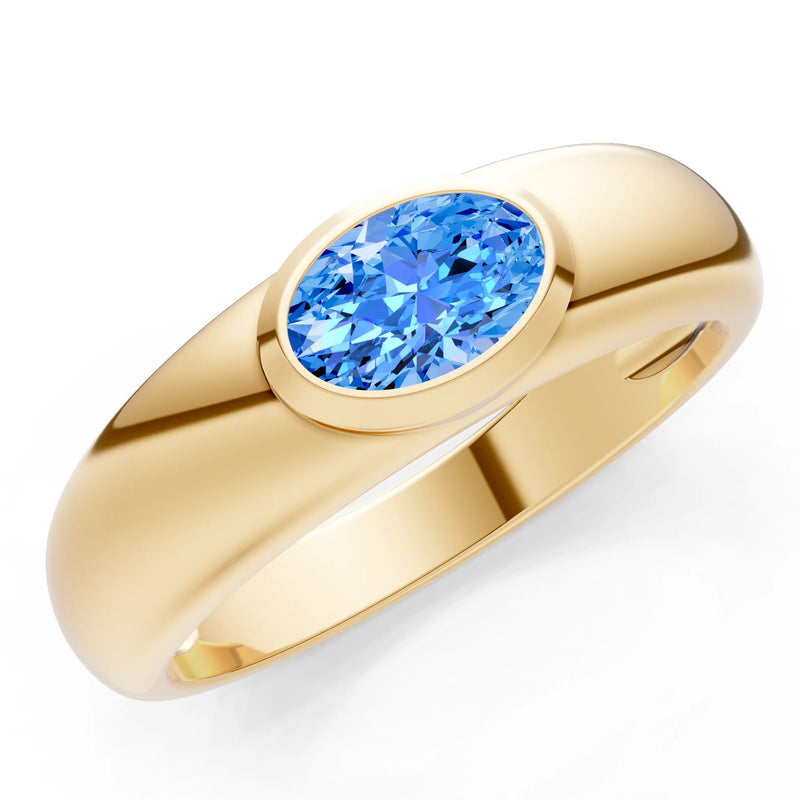 Swiss Blue Topaz Bezel Set Oval Cut Signet Ring