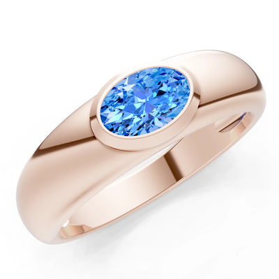 Swiss Blue Topaz Bezel Set Oval Cut Signet Ring