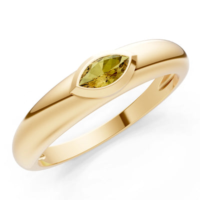 Citrine Bezel Set Marquise Cut Signet Ring