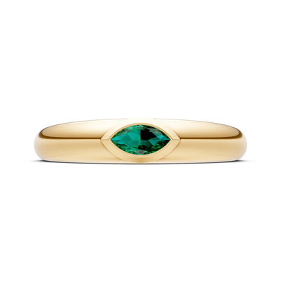 Emerald Bezel Set Marquise Cut Signet Ring