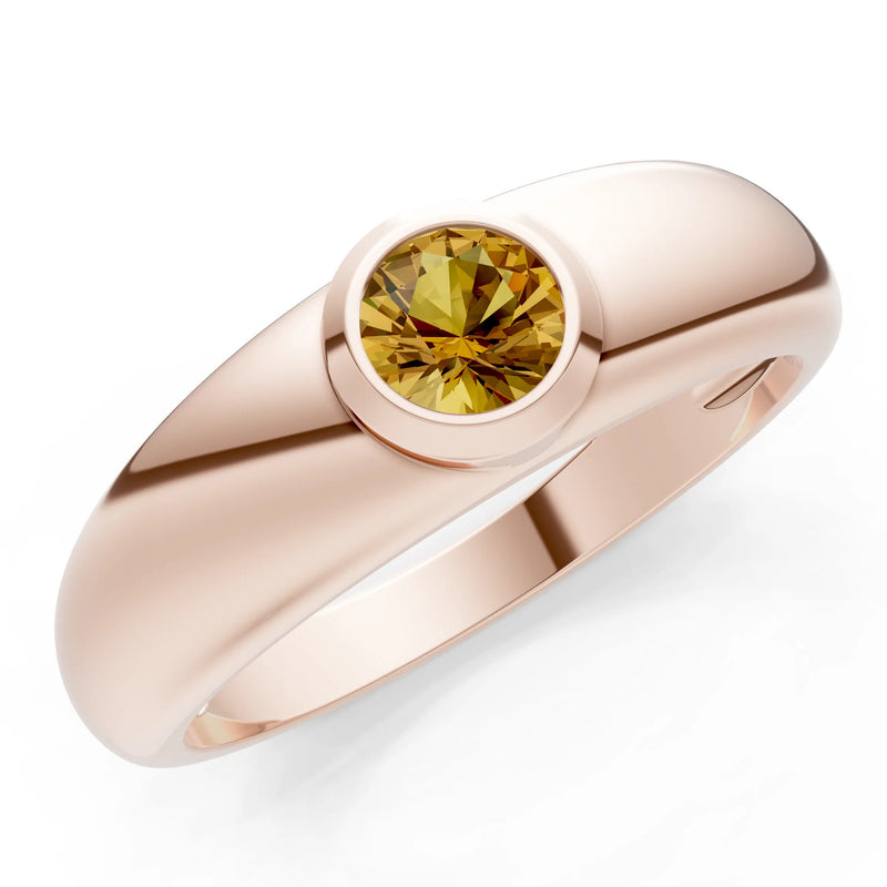 Citrine Bezel Set Round Cut Signet Ring