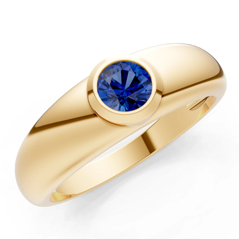 Blue Sapphire Bezel Set Round Cut Signet Ring