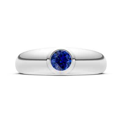 Blue Sapphire Bezel Set Round Cut Signet Ring
